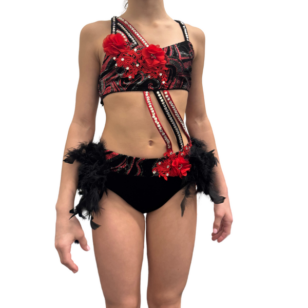 Black/Red Strappy Jazz w/ Feathers